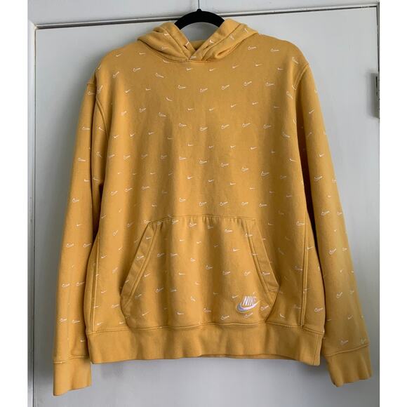 Nike All Over Swoosh Check Hoodie Yellow Size L - Picture 1 of 11